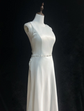 Vintage Wedding Dress 1970s A Line Scoop Neck Satin White Long Wedding Dresses Bridal Gowns Elegant Brides Gown HZ1214