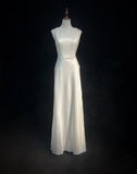 Vintage Wedding Dress 1970s A Line Scoop Neck Satin White Long Wedding Dresses Bridal Gowns Elegant Brides Gown HZ1214