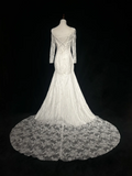 Vintage Wedding Dress 1970s Mermaid Scoop Neck Long Sleeves Lace White Long Wedding Dresses Bridal Gowns Elegant Brides Gown HZ1214