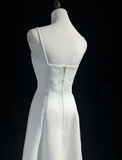 Vintage Wedding Dress 1970s A Line Spaghetti Straps Satin White Long Wedding Dresses Bridal Gowns Elegant Brides Gown HZ1214
