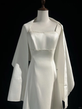 Vintage Wedding Dress 1970s A Line Spaghetti Straps Satin White Long Wedding Dresses Bridal Gowns Elegant Brides Gown HZ1214