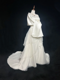 Vintage Wedding Dress 1970s Ball Gown Strapless Ivory Satin Wedding Dresses Bridal Gowns Elegant Brides Gown HZ1214