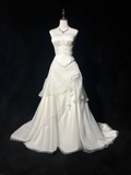 Vintage Wedding Dress 1970s Ball Gown Strapless Ivory Satin Wedding Dresses Bridal Gowns Elegant Brides Gown HZ1214