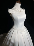 Vintage Wedding Dress 1970s Ball Gown Off The Shoulder Satin White Long Wedding Dresses Bridal Gowns Elegant Brides Gown HZ1214