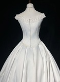 Vintage Wedding Dress 1970s Ball Gown Off The Shoulder Satin White Long Wedding Dresses Bridal Gowns Elegant Brides Gown HZ1214