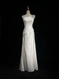 Retro Wedding Dress 1950s 1940s A Line One Shoulder Satin White Long Wedding Dresses Bridal Gowns Brides Gown HZ1214