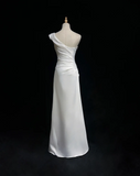 Retro Wedding Dress 1950s 1940s A Line One Shoulder Satin White Long Wedding Dresses Bridal Gowns Brides Gown HZ1214