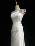 Retro Wedding Dress 1950s 1940s A Line One Shoulder Satin White Long Wedding Dresses Bridal Gowns Brides Gown HZ1214