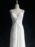 Retro Wedding Dress 1950s 1940s A Line Spaghetti Straps Chiffon White Long Wedding Dresses Bridal Gowns Brides Gown HZ1214