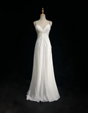 Retro Wedding Dress 1950s 1940s A Line Spaghetti Straps Chiffon White Long Wedding Dresses Bridal Gowns Brides Gown HZ1214