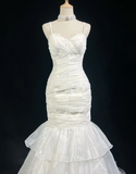 Retro Wedding Dress 1950s 1940s Mermaid Spaghetti Straps White Tulle Long Wedding Dresses Bridal Gowns Elegant Brides Gown HZ1214