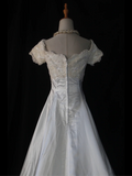 Vintage Wedding Dress 1970s Ball Gown V Neck Sleeveless Satin White Long Wedding Dresses Bridal Gowns Elegant Brides Gown HZ1214