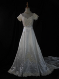 Vintage Wedding Dress 1970s Ball Gown V Neck Sleeveless Satin White Long Wedding Dresses Bridal Gowns Elegant Brides Gown HZ1214