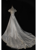 Vintage Wedding Dress 1970s Ball Gown V Neck Sleeveless Satin White Long Wedding Dresses Bridal Gowns Elegant Brides Gown HZ1214