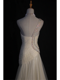Retro Wedding Dress 1950s 1940s Mermaid One Shoulder White Tulle Long Wedding Dresses Bridal Gowns Elegant Brides Gown HZ1214