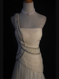 Retro Wedding Dress 1950s 1940s Mermaid One Shoulder White Tulle Long Wedding Dresses Bridal Gowns Elegant Brides Gown HZ1214