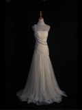 Retro Wedding Dress 1950s 1940s Mermaid One Shoulder White Tulle Long Wedding Dresses Bridal Gowns Elegant Brides Gown HZ1214