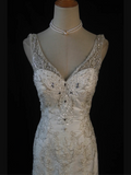 Vintage Wedding Dress 1970s Mermaid V Neck White Lace Long Wedding Dresses Bridal Gowns Elegant Brides Gown HZ1214