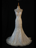 Vintage Wedding Dress 1970s Mermaid V Neck White Lace Long Wedding Dresses Bridal Gowns Elegant Brides Gown HZ1214
