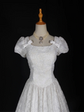 Vintage Wedding Dress 1970s Ball Gown Square Neck White Lace Wedding Dresses Bridal Gowns Elegant Brides Gown HZ1214