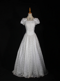 Vintage Wedding Dress 1970s Ball Gown Square Neck White Lace Wedding Dresses Bridal Gowns Elegant Brides Gown HZ1214