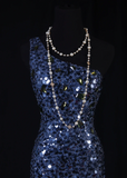 Cute Sheath One Shoulder Navy Blue Sequin Formal 8th Grade Homecoming Dresses Summer Middle School Hoco Dress Homecoming Outfits HZ1214