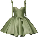 Cute Ball Gown Spaghetti Straps Green Satin Formal 8th Grade Homecoming Dresses Summer Middle School Hoco Dress Homecoming Outfits HZ1214