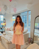 Cute A line Square Neck Sleeveless Blush Pink Short Formal 8th Grade Homecoming Dresses Summer Middle School Hoco Dress Homecoming Outfits HZ1214