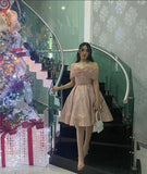 Pretty Ball Gown Off The Shoulder Sequin Pink Short Formal 8th Grade Homecoming Dresses Summer Middle School Hoco Dress 6th Grade Graduation Outfits HZ1214