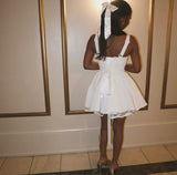 Cute A line Square Neck Sleeveless White Short Formal 8th Grade Homecoming Dresses Summer Middle School Hoco Dress Homecoming Outfits HZ1214