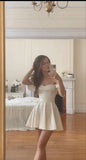 Cute A line Off The Shoulder Satin Formal 8th Grade Homecoming Dresses Summer Middle School Hoco Dress Homecoming Outfits HZ1214