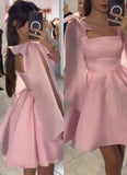 Cute Ball Gown Straps Pink Satin Formal 8th Grade Homecoming Dresses Summer Middle School Hoco Dress Homecoming Outfits HZ1214
