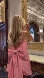 Cute A line Square Straps Pink Satin Formal 8th Grade Homecoming Dresses Summer Middle School Hoco Dress Homecoming Outfits With Bow HZ1214