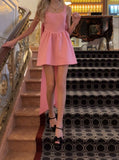 Cute A line Square Straps Pink Satin Formal 8th Grade Homecoming Dresses Summer Middle School Hoco Dress Homecoming Outfits With Bow HZ1214
