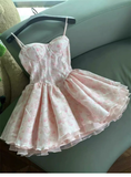 Cute Ball Gown Spaghetti Straps Floral Pink Short Homecoming Dress Summer Middle School Formal 8th Grade Hoco Dresses Summer Homecoming Outfits HZ1214