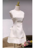 Cute A line Scoop Sleeveless White Short Formal 8th Grade Homecoming Dresses Summer Middle School Hoco Dress Homecoming Outfits HZ1214