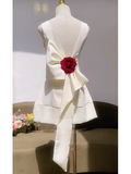 Cute A line Scoop Sleeveless White Short Formal 8th Grade Homecoming Dresses Summer Middle School Hoco Dress Homecoming Outfits HZ1214