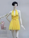 Cute A line Halter Yellow CHiffon Homecoming Dress Summer Middle School Formal 8th Grade Hoco Dresses Summer Homecoming Outfits HZ1214