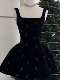 Cute A line Square Neck Sleeveless Black Short Formal 8th Grade Homecoming Dresses Summer Middle School Hoco Dress Homecoming Outfits HZ1214