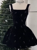Cute A line Square Neck Sleeveless Black Short Formal 8th Grade Homecoming Dresses Summer Middle School Hoco Dress Homecoming Outfits HZ1214
