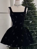 Cute A line Square Neck Sleeveless Black Short Formal 8th Grade Homecoming Dresses Summer Middle School Hoco Dress Homecoming Outfits HZ1214