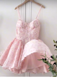 Pretty Ball Gown Spaghetti Straps Floral Pink Short Homecoming Dress Summer Middle School Formal 8th Grade Hoco Dresses Summer Homecoming Outfits HZ1214
