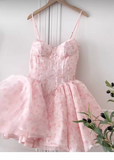 Pretty Ball Gown Spaghetti Straps Floral Pink Short Homecoming Dress Summer Middle School Formal 8th Grade Hoco Dresses Summer Homecoming Outfits HZ1214