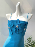 Pretty Sheath Spaghetti Straps Floral Blue Mini Short Homecoming Dress Summer Middle School Formal 8th Grade Hoco Dresses Summer Homecoming Outfits HZ1214