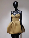 Pretty Ball Gown Spaghetti Straps Gold Mini Short Homecoming Dress Summer Middle School Formal 8th Grade Hoco Dresses Summer Homecoming Outfits HZ1214