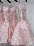 Pretty Ball Gown Spaghetti Straps Floral Pink Short Homecoming Dress Summer Middle School Formal 8th Grade Hoco Dresses Summer Homecoming Outfits HZ1214