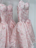 Pretty Ball Gown Spaghetti Straps Floral Pink Short Homecoming Dress Summer Middle School Formal 8th Grade Hoco Dresses Summer Homecoming Outfits HZ1214