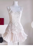 Cute A line Square Neck White Chiffon Mini Short Formal 8th Grade Homecoming Dresses Summer Middle School Hoco Dress Homecoming Outfits 25 Birthday Dress HZ1214