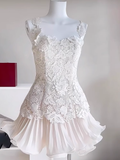 Cute A line Square Neck White Chiffon Mini Short Formal 8th Grade Homecoming Dresses Summer Middle School Hoco Dress Homecoming Outfits 25 Birthday Dress HZ1214