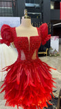 Cute A line Square Neck Short Sleeves Formal 8th Grade Homecoming Dresses Red Summer Middle School Hoco Dress Homecoming Outfits HZ1214